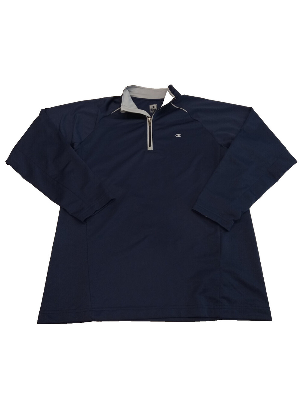 Champion Quarter Zip Pullover Mens Medium Navy Blue Gray Piping Athletic Fleece